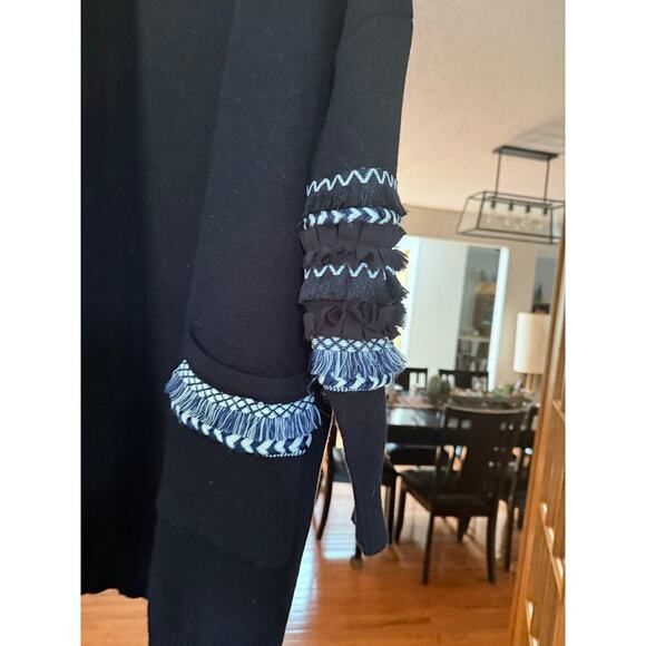 Cocoa & Carmen open duster Cardigan 
fabric fringe detail. On cuffs, pocket s/m - Picture 3 of 8